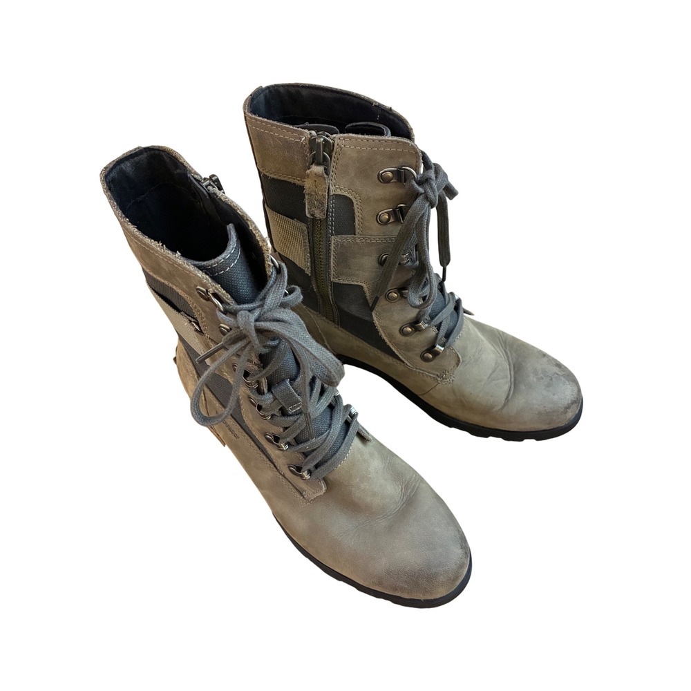 Sorel Emelie Conquest Waterproof Boots Quarry Grey Leather Gorpcore Size 8